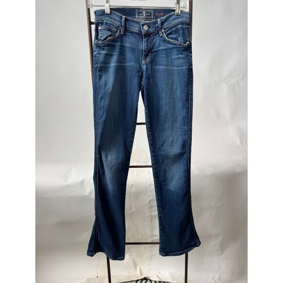 7 For All Mankind Kaylie Jeans Flared Leg Mid-Rise Denim Blue Womens Size 27 - Picture 1 of 16